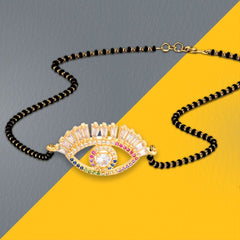 Turkish Evil Eye Good Luck Baguette Cz Mangalsutra Chain Necklace