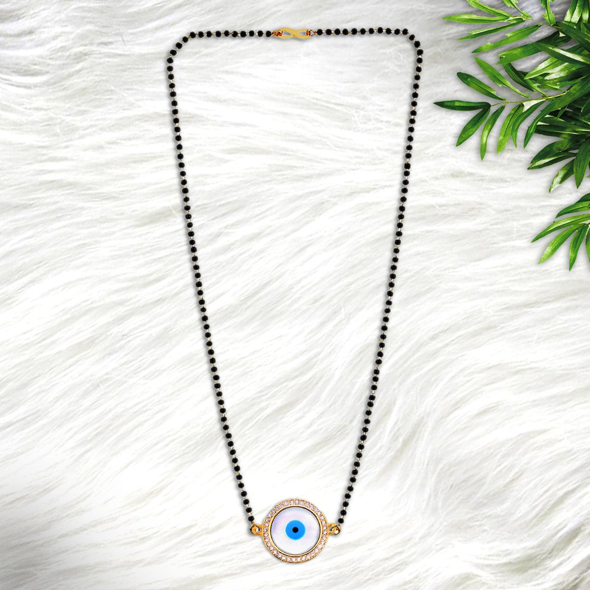 Turkish Evil Eye Nazariya Mother Of Pearl Zircon American Diamond Charm Mangalsutra For Women