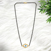 Hamsa Hand Evil Eye Mother Of Pearl Zircon 22K Gold Charm Mangalsutra Tanmaniya For Women