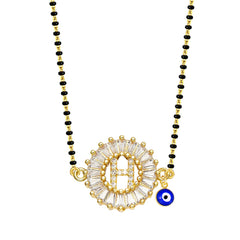 Turkish Evil Eye Nazariya Customised Alphabet Initial Letters Baguette Cubic Zirconia 22K Gold Mangalsutra For Women
