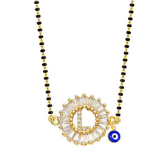 Turkish Evil Eye Nazariya Customised Alphabet Initial Letters Baguette Cubic Zirconia 22K Gold Mangalsutra For Women