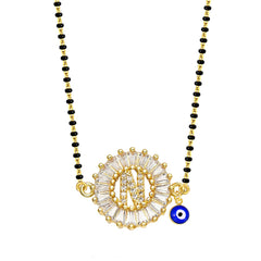 Turkish Evil Eye Nazariya Customised Alphabet Initial Letters Baguette Cubic Zirconia 22K Gold Mangalsutra For Women