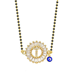 Turkish Evil Eye Nazariya Customised Alphabet Initial Letters Baguette Cubic Zirconia 22K Gold Mangalsutra For Women