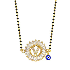 Turkish Evil Eye Nazariya Customised Alphabet Initial Letters Baguette Cubic Zirconia 22K Gold Mangalsutra For Women