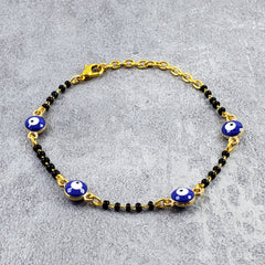 Evil Eye Gold Bead Hand Mangalsutra Bracelet For Kids Women
