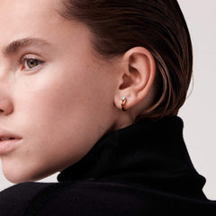 Brass 18k Rose Gold Pear Crystal Solitaire Huggie Earring Pair For Women