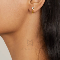 Brass 18k Rose Gold Pear Crystal Solitaire Huggie Earring Pair For Women