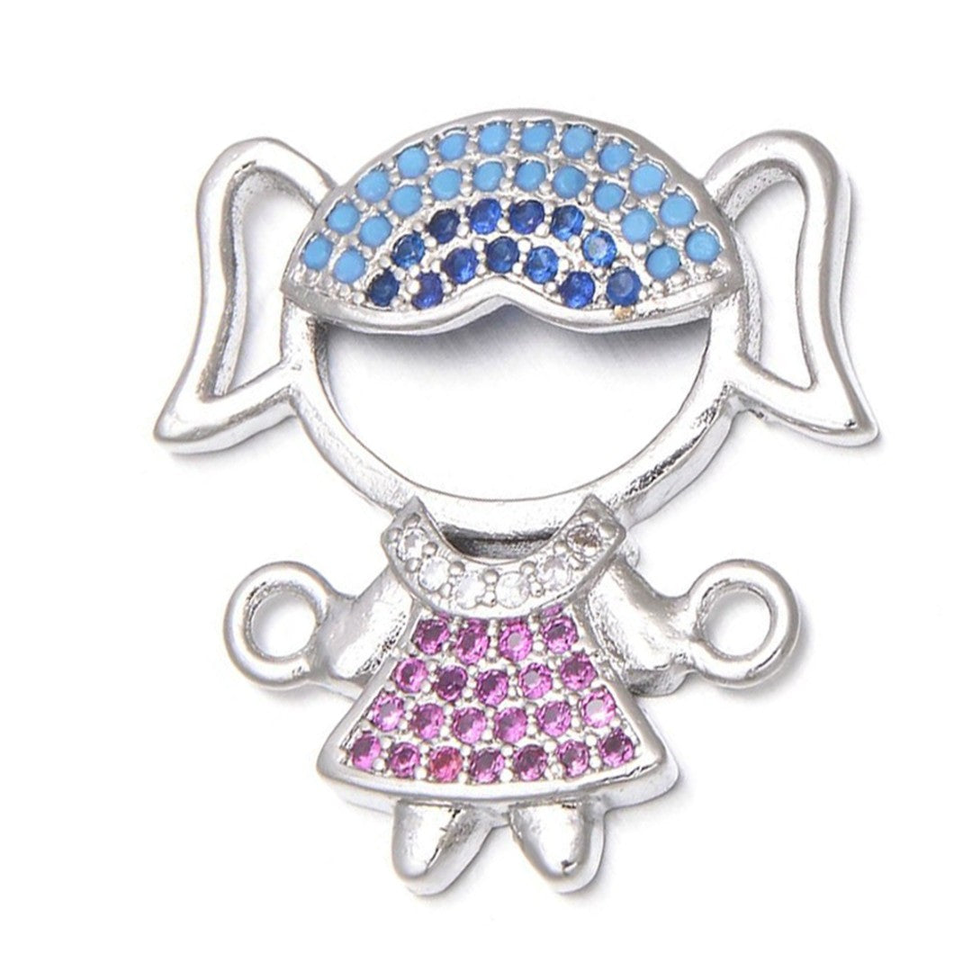 Baby Girl Silver Pink Blue Crystal CZ American Diamond Centre Pcs