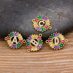 Rainbow Initial Letter Gold American Diamond Crystal Charm For Women