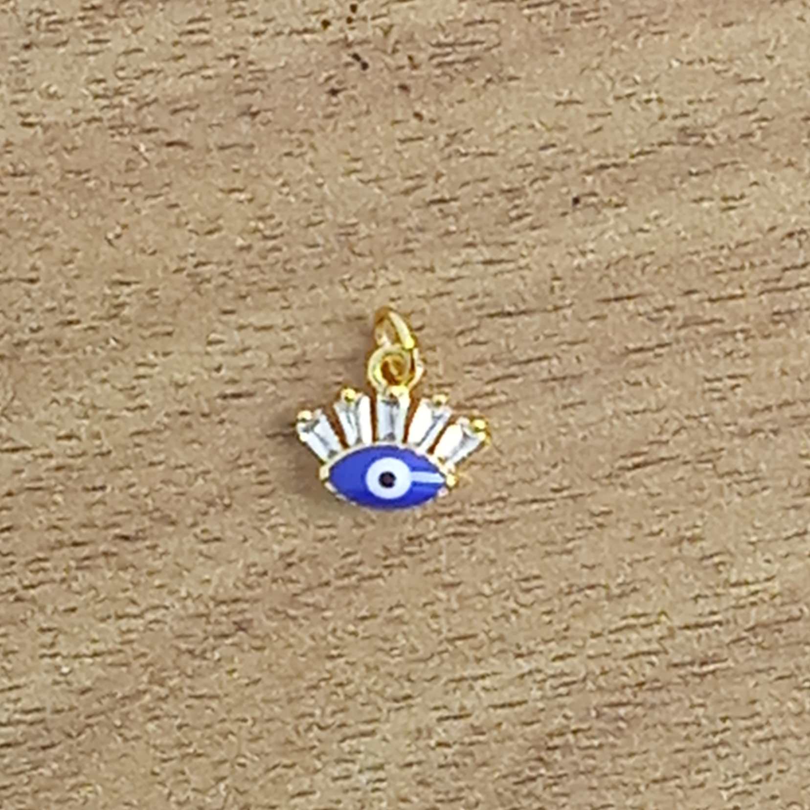 Turkish Evil Eye Lash Baguette Cubic Zirconia Gold Charm Women