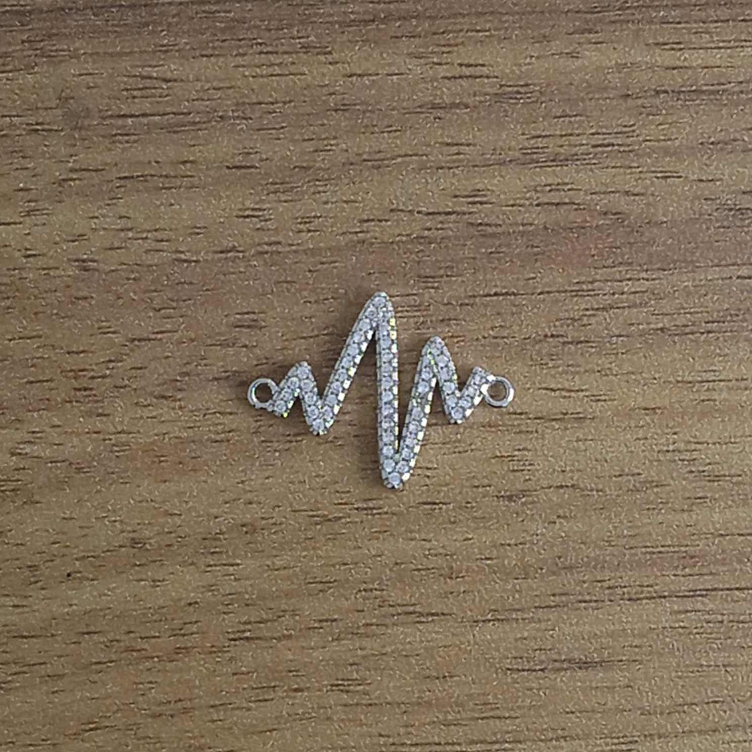 Lightning Pulse Lifeline Heartbeat Cardiogram Silver Cubic Zirconia Centre Pcs For Women