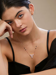 Copper Flower Kundan Cubic Zirconia Gold Link Pendant Chain Necklace For Women