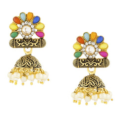 Diamond Filigree Multi-Colour Brass Pendant Chain Pendant Earring Set