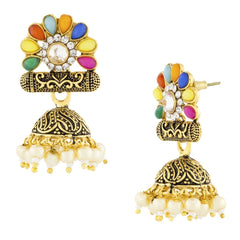 Diamond Filigree Multi-Colour Brass Pendant Chain Pendant Earring Set