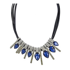 Delicate Oxidized Silver Faceted Blue Pear Crystal Cz Necklace