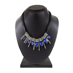 Delicate Oxidized Silver Faceted Blue Pear Crystal Cz Necklace