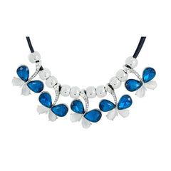 Butterfly Blue White Crystal American Diamond Silver Plated Necklace