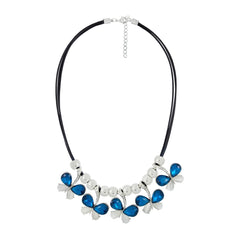 Butterfly Blue White Crystal American Diamond Silver Plated Necklace