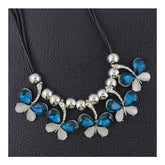 Butterfly Blue White Crystal American Diamond Silver Plated Necklace