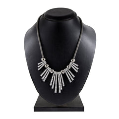 Tribal Oxidized Antique Silver Plated Cz American Diamond Necklace