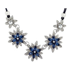 Party Floral Blue Crystal Cz American Diamond Silver Plated Necklace