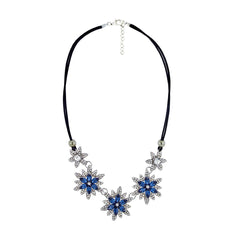 Party Floral Blue Crystal Cz American Diamond Silver Plated Necklace
