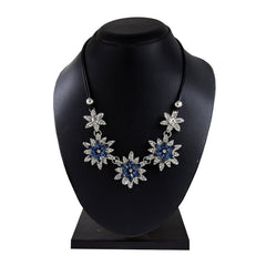 Party Floral Blue Crystal Cz American Diamond Silver Plated Necklace
