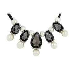 Stylish Pear Black Crystal Cz American Diamond Silver Platednecklace