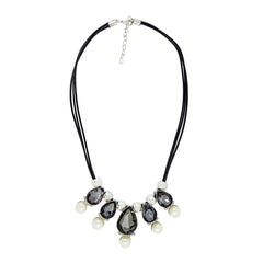 Stylish Pear Black Crystal Cz American Diamond Silver Platednecklace