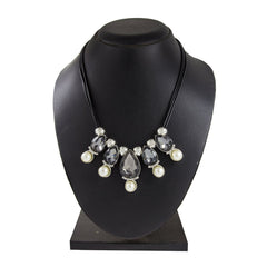 Stylish Pear Black Crystal Cz American Diamond Silver Platednecklace