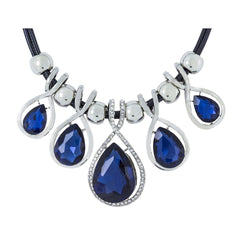 Stylish Fashion Blue Crystal Cz American Diamond Silver Necklace
