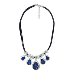 Stylish Fashion Blue Crystal Cz American Diamond Silver Necklace