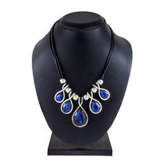 Stylish Fashion Blue Crystal Cz American Diamond Silver Necklace