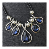 Stylish Fashion Blue Crystal Cz American Diamond Silver Necklace