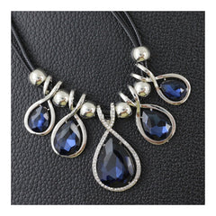 Stylish Fashion Blue Crystal Cz American Diamond Silver Necklace