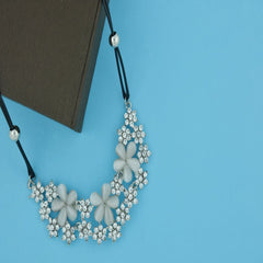 Flower Party Shiny Grey Crystal Cz American Diamond Pendant Necklace