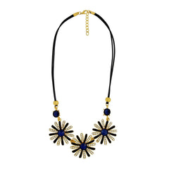 Party Flower Sparkle Blue Blue Gold Cz Crystal Pendant Necklace Chain