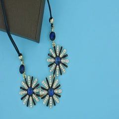 Party Flower Sparkle Blue Blue Gold Cz Crystal Pendant Necklace Chain