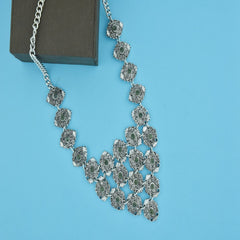 Tribal Bohemian Green Crystal Antique Oxidised German Silver Necklace