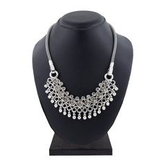 Tribal Bohemian Afghani Choker Crystal Oxidized Silver Necklace