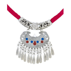 Tribal Tibetan Oxidised German Silver Enamel Filigree Thread Necklace