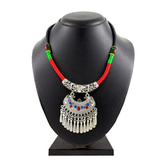 Tribal Tibetan Oxidised German Silver Enamel Filigree Thread Necklace