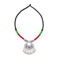 Tribal Tibetan Oxidised German Silver Enamel Filigree Thread Necklace
