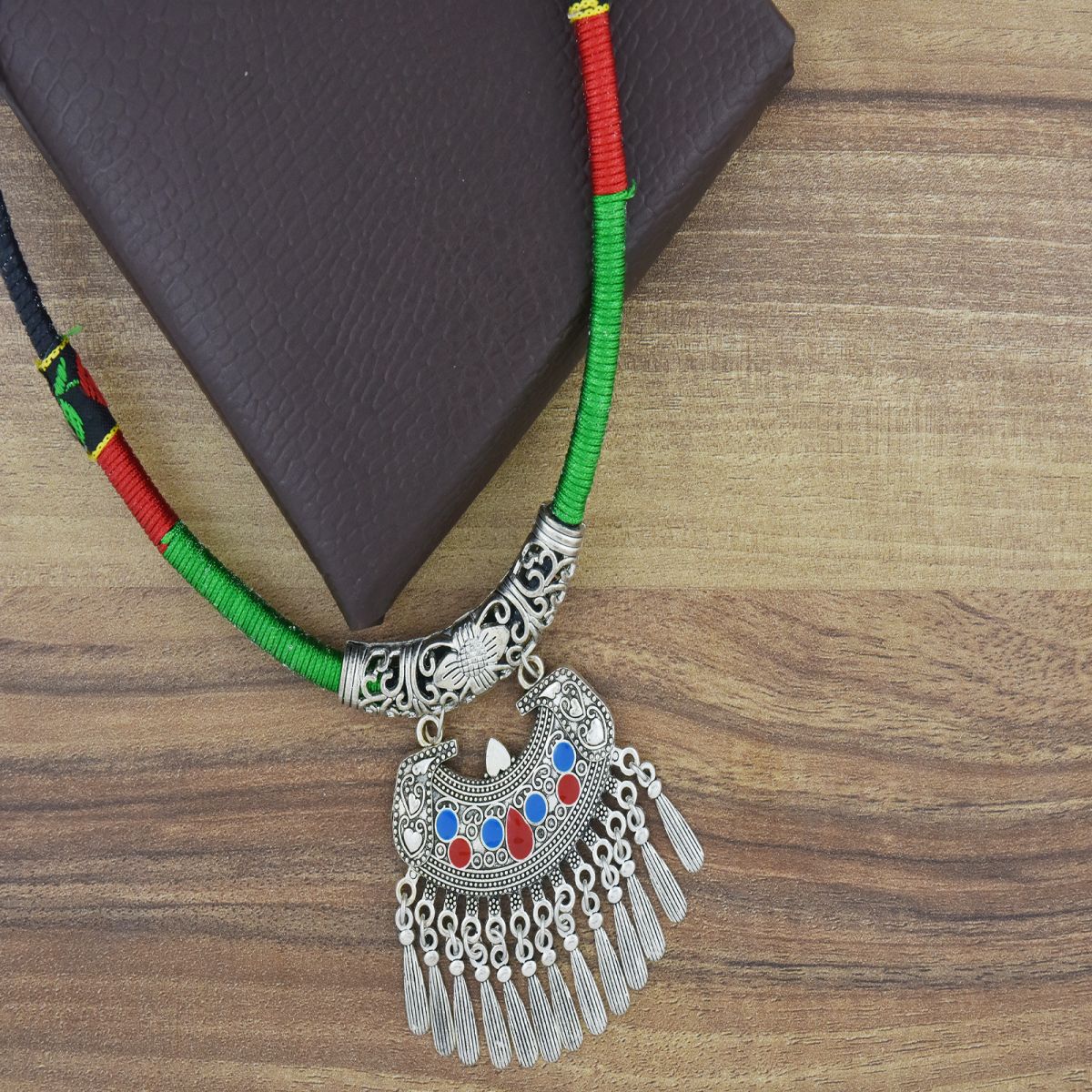 Tribal Tibetan Oxidised German Silver Enamel Filigree Thread Necklace
