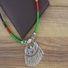 Tribal Tibetan Oxidised German Silver Enamel Filigree Thread Necklace