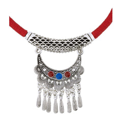 Tibetan Tribal Oxidised German Silver Enamel Filigree Thread Necklace