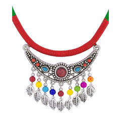 Tibetan Tribal Oxidised German Silver Enamel Filigree Thread Necklace