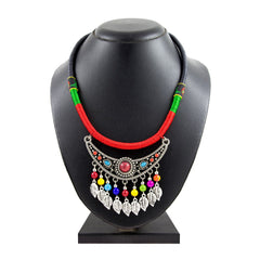 Tibetan Tribal Oxidised German Silver Enamel Filigree Thread Necklace