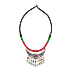 Tibetan Tribal Oxidised German Silver Enamel Filigree Thread Necklace