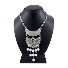 Oxidised Afghani Bohemian Tribal German Silver Crystal Pearl Necklace